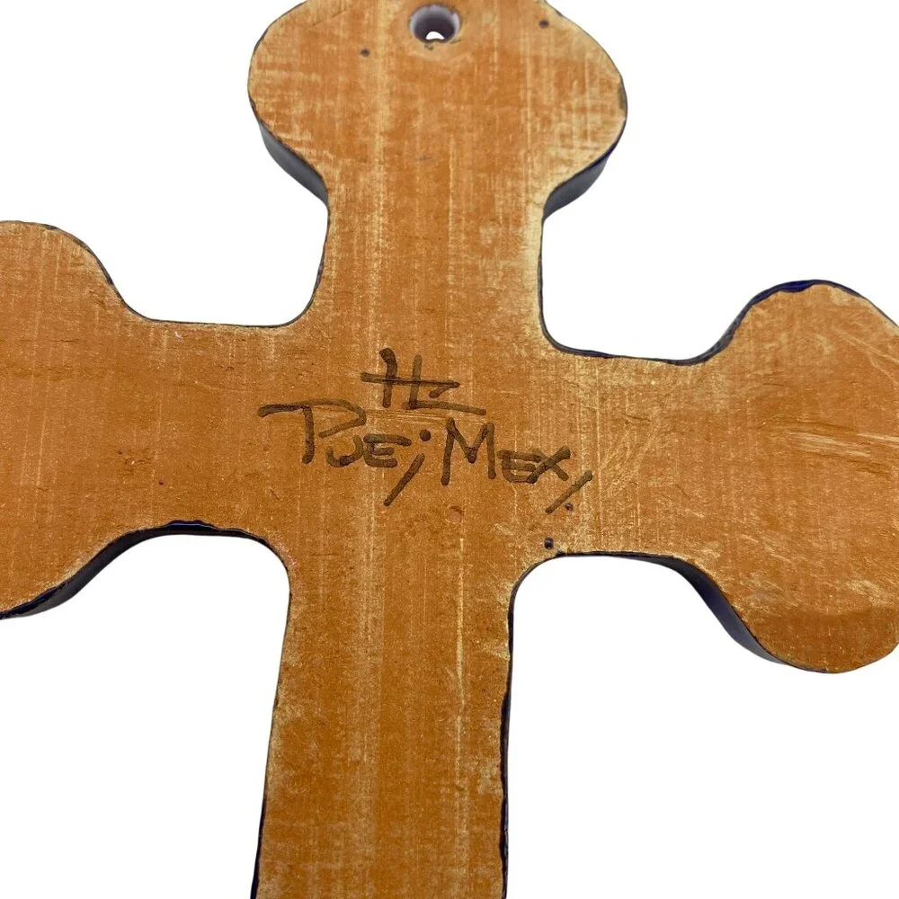 Ceramic hand made hanging cross ornaments hand painted Mexican‎ pottery